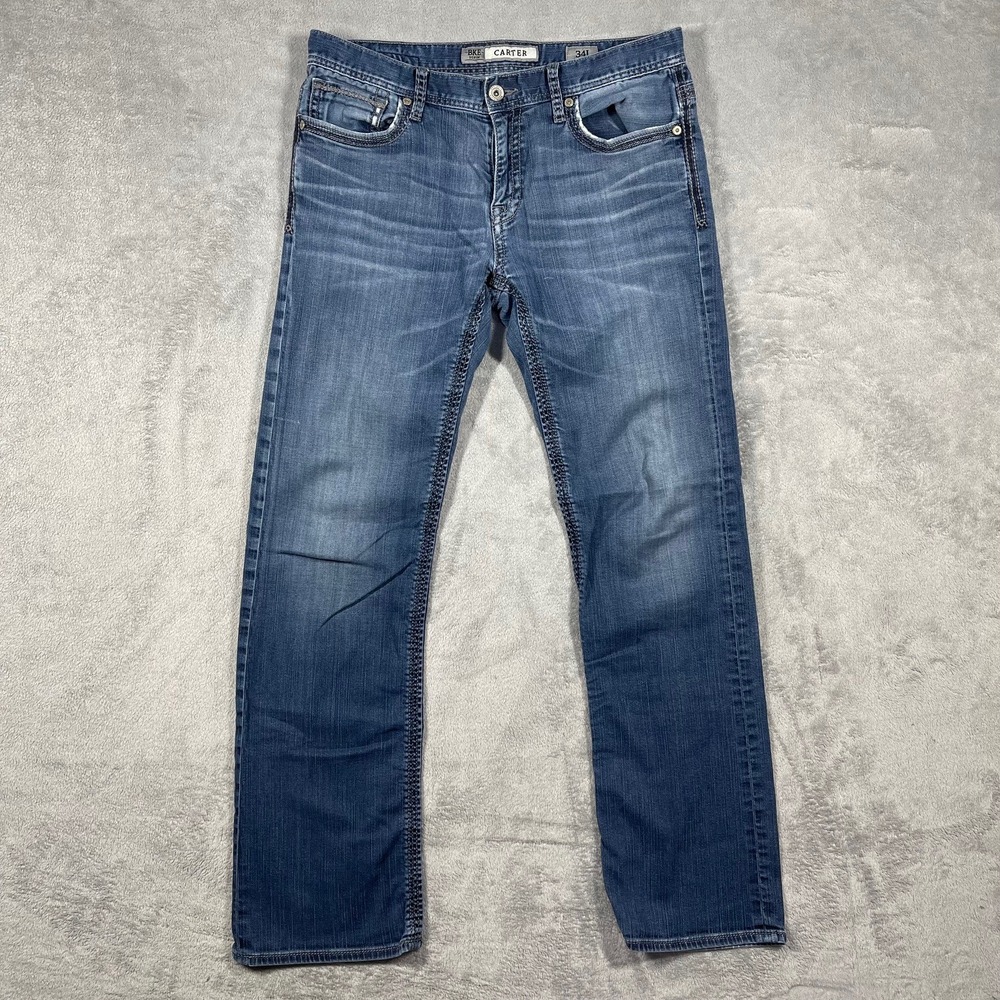 BKE Carter‎ Jeans Mens 34L Blue Straight Leg Medium Wash Stretch Denim
